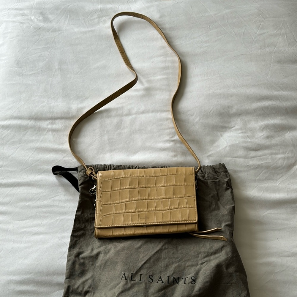 All saints Croc tan crossbody purse